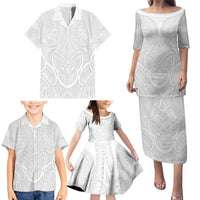 Samoan Traditional Art Tattoos Family Matching Puletasi and Hawaiian Shirt Tatau Roman Reigns White Color - Polynesian Pride