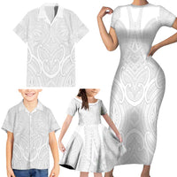 Samoan Traditional Art Tattoos Family Matching Short Sleeve Bodycon Dress and Hawaiian Shirt Tatau Roman Reigns White Color - Polynesian Pride