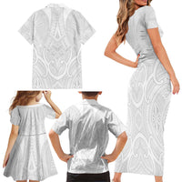 Samoan Traditional Art Tattoos Family Matching Short Sleeve Bodycon Dress and Hawaiian Shirt Tatau Roman Reigns White Color - Polynesian Pride