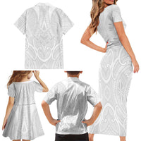 Samoan Traditional Art Tattoos Family Matching Short Sleeve Bodycon Dress and Hawaiian Shirt Tatau Roman Reigns White Color - Polynesian Pride
