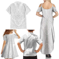 Samoan Traditional Art Tattoos Family Matching Summer Maxi Dress and Hawaiian Shirt Tatau Roman Reigns White Color - Polynesian Pride