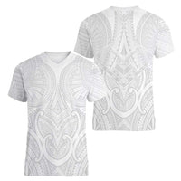 Samoan Traditional Art Tattoos Women V-Neck T-Shirt Tatau Roman Reigns White Color - Polynesian Pride