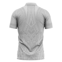Samoan Traditional Art Tattoos Zipper Polo Shirt Tatau Roman Reigns White Color - Polynesian Pride
