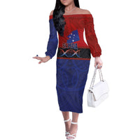 Personalised Samoan DNA-Proud of Samoa Family Matching Off The Shoulder Long Sleeve Dress and Hawaiian Shirt Polynesian Patterns LT03 Mom's Dress Multicolor - Polynesian Pride