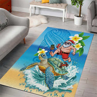 Polynesian Merry Christmas Area Rug Funny Santa with Sea Turtle Beach Plumeria - Polynesian Pride