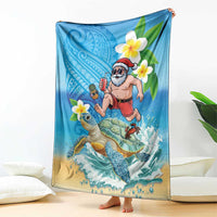Polynesian Merry Christmas Blanket Funny Santa with Sea Turtle Beach Plumeria - Polynesian Pride
