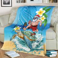 Polynesian Merry Christmas Blanket Funny Santa with Sea Turtle Beach Plumeria - Polynesian Pride