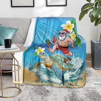 Polynesian Merry Christmas Blanket Funny Santa with Sea Turtle Beach Plumeria - Polynesian Pride