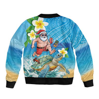 Polynesian Merry Christmas Bomber Jacket Funny Santa with Sea Turtle Beach Plumeria - Polynesian Pride