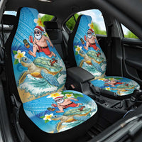 Polynesian Merry Christmas Car Seat Cover Funny Santa with Sea Turtle Beach Plumeria - Polynesian Pride