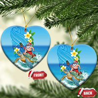 Polynesian Merry Christmas Ceramic Ornament Funny Santa with Sea Turtle on Beach and Plumeria - Polynesian Pride