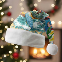 Polynesian Merry Christmas Santa Hat Funny Santa with Sea Turtle on Beach and Plumeria - Polynesian Pride