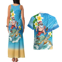 Polynesian Merry Christmas Couples Matching Tank Maxi Dress and Hawaiian Shirt Funny Santa with Sea Turtle Beach Plumeria - Polynesian Pride