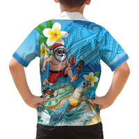 Polynesian Merry Christmas Family Matching Off The Shoulder Long Sleeve Dress and Hawaiian Shirt Funny Santa with Sea Turtle Beach Plumeria - Polynesian Pride