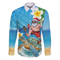 Polynesian Merry Christmas Family Matching Off The Shoulder Long Sleeve Dress and Hawaiian Shirt Funny Santa with Sea Turtle Beach Plumeria - Polynesian Pride