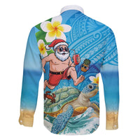 Polynesian Merry Christmas Family Matching Off The Shoulder Long Sleeve Dress and Hawaiian Shirt Funny Santa with Sea Turtle Beach Plumeria - Polynesian Pride