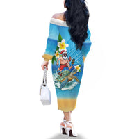 Polynesian Merry Christmas Family Matching Off The Shoulder Long Sleeve Dress and Hawaiian Shirt Funny Santa with Sea Turtle Beach Plumeria - Polynesian Pride