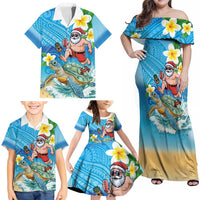 Polynesian Merry Christmas Family Matching Off Shoulder Maxi Dress and Hawaiian Shirt Funny Santa with Sea Turtle Beach Plumeria - Polynesian Pride