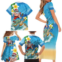 Polynesian Merry Christmas Family Matching Short Sleeve Bodycon Dress and Hawaiian Shirt Funny Santa with Sea Turtle Beach Plumeria - Polynesian Pride