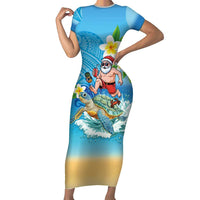 Polynesian Merry Christmas Family Matching Short Sleeve Bodycon Dress and Hawaiian Shirt Funny Santa with Sea Turtle Beach Plumeria - Polynesian Pride