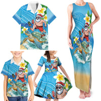 Polynesian Merry Christmas Family Matching Tank Maxi Dress and Hawaiian Shirt Funny Santa with Sea Turtle Beach Plumeria - Polynesian Pride