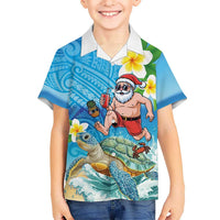 Polynesian Merry Christmas Kid Hawaiian Shirt Funny Santa with Sea Turtle Beach Plumeria LT03 Kid Multicolor - Polynesian Pride