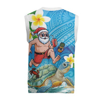 Polynesian Merry Christmas Knitted V-Neck Vest Funny Santa with Sea Turtle on Beach and Plumeria - Polynesian Pride
