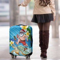 Polynesian Merry Christmas Luggage Cover Funny Santa with Sea Turtle Beach Plumeria - Polynesian Pride