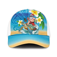 Polynesian Merry Christmas Mesh Trucker Cap Funny Santa with Sea Turtle Beach and Plumeria - Polynesian Pride