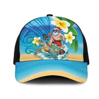Polynesian Merry Christmas Mesh Trucker Cap Funny Santa with Sea Turtle Beach and Plumeria - Polynesian Pride