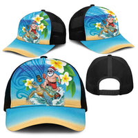Polynesian Merry Christmas Mesh Trucker Cap Funny Santa with Sea Turtle Beach and Plumeria - Polynesian Pride