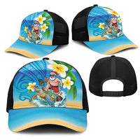 Polynesian Merry Christmas Mesh Trucker Cap Funny Santa with Sea Turtle Beach and Plumeria - Polynesian Pride