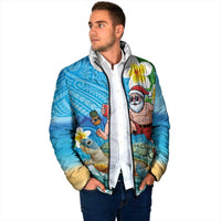 Polynesian Merry Christmas Padded Jacket Funny Santa with Sea Turtle Beach Plumeria - Polynesian Pride