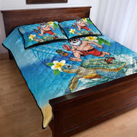 Polynesian Merry Christmas Quilt Bed Set Funny Santa with Sea Turtle Beach Plumeria - Polynesian Pride