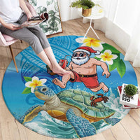 Polynesian Merry Christmas Round Carpet Funny Santa with Sea Turtle Beach Plumeria - Polynesian Pride