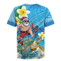 Polynesian Merry Christmas Rugby Jersey Funny Santa with Sea Turtle Beach Plumeria - Polynesian Pride