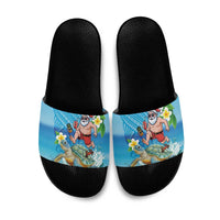 Polynesian Merry Christmas Slide Sandals Funny Santa with Sea Turtle Beach Plumeria - Polynesian Pride