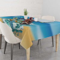 Polynesian Merry Christmas Tablecloth Funny Santa with Sea Turtle Beach Plumeria - Polynesian Pride