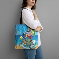Polynesian Merry Christmas Tote Bag Funny Santa with Sea Turtle Beach Plumeria - Polynesian Pride