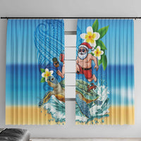 Polynesian Merry Christmas Window Curtain Funny Santa with Sea Turtle Beach Plumeria - Polynesian Pride