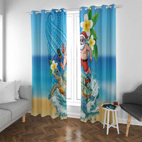 Polynesian Merry Christmas Window Curtain Funny Santa with Sea Turtle Beach Plumeria - Polynesian Pride