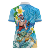 Polynesian Merry Christmas Women Polo Shirt Funny Santa with Sea Turtle Beach Plumeria - Polynesian Pride