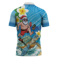 Polynesian Merry Christmas Zipper Polo Shirt Funny Santa with Sea Turtle Beach Plumeria - Polynesian Pride
