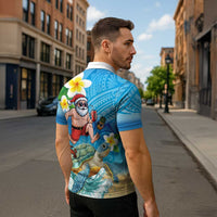 Polynesian Merry Christmas Zipper Polo Shirt Funny Santa with Sea Turtle Beach Plumeria - Polynesian Pride