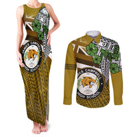 Hawaii James Campbell High School Couples Matching Tank Maxi Dress and Long Sleeve Button Shirt Kakau Pattern Gold Color Version LT03 Gold - Polynesian Pride