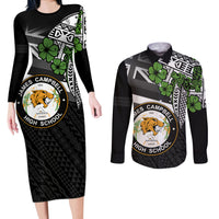 Hawaii James Campbell High School Couples Matching Long Sleeve Bodycon Dress and Long Sleeve Button Shirt Kakau Pattern Black Version LT03 Black - Polynesian Pride