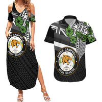 Hawaii James Campbell High School Couples Matching Summer Maxi Dress and Hawaiian Shirt Kakau Pattern Black Version LT03 Black - Polynesian Pride