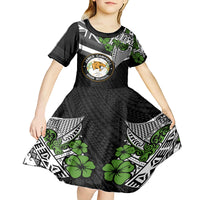 Hawaii James Campbell High School Kid Short Sleeve Dress Kakau Pattern Black Version LT03 - Polynesian Pride
