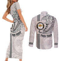 Custom Hawaii James Campbell High School Couples Matching Short Sleeve Bodycon Dress and Long Sleeve Button Shirt Tribal Kakau Pattern LT03 - Polynesian Pride