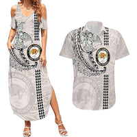 Custom Hawaii James Campbell High School Couples Matching Summer Maxi Dress and Hawaiian Shirt Tribal Kakau Pattern LT03 White - Polynesian Pride